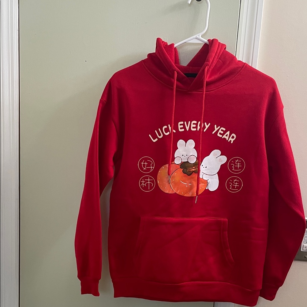 Red Graphic Hoodie with Lucky Design